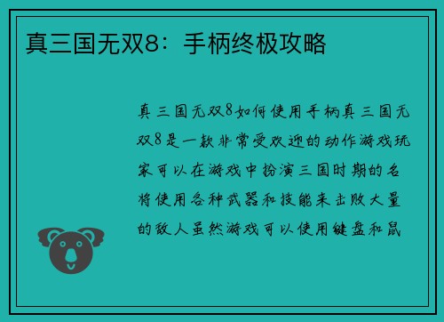 真三国无双8：手柄终极攻略