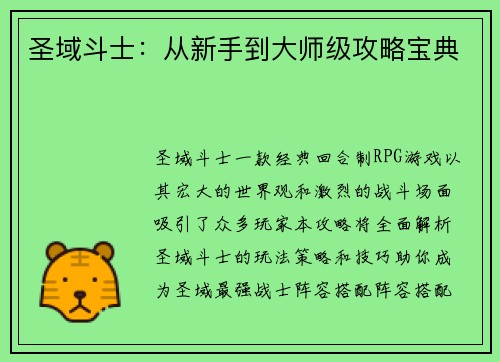 圣域斗士：从新手到大师级攻略宝典