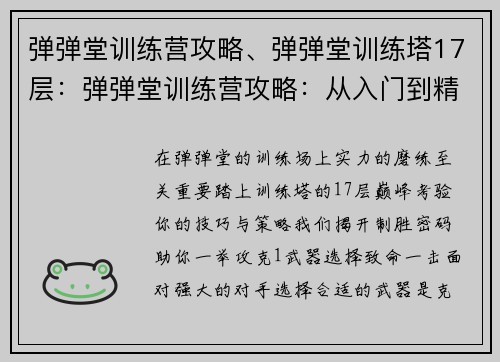 弹弹堂训练营攻略、弹弹堂训练塔17层：弹弹堂训练营攻略：从入门到精通的制胜密码